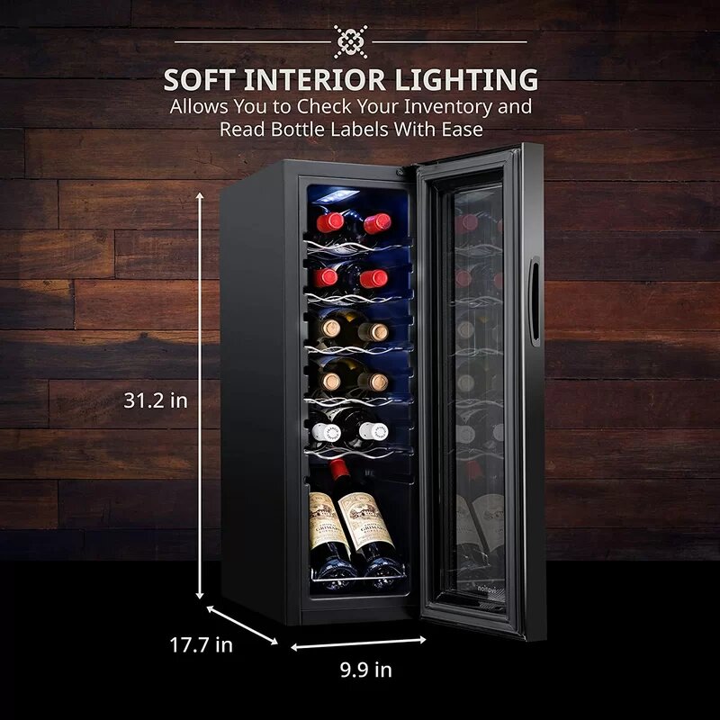 Ivation 12 Bottle Compressor Wine Cooler Refrigerator - soft lighting