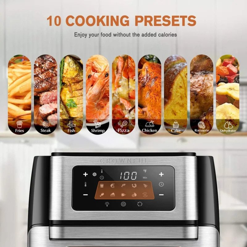 CROWNFUL 10.6 Quart Air Fryer, 10-In-1 Air Fryer Toaster Oven - Versatile Cooking