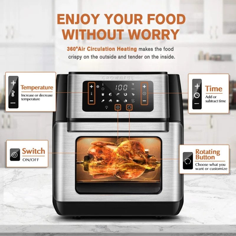 CROWNFUL 10.6 Quart Air Fryer, 10-In-1 Air Fryer Toaster Oven - overview